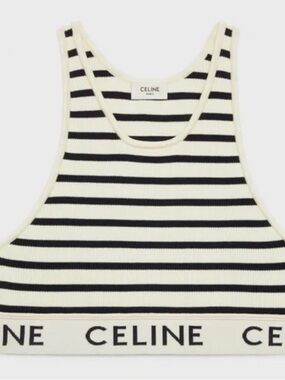 Authentic Celine Striped Athletic Knit cropped top in Navy and Cream